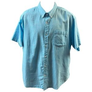 Haggar Men XL Light Blue Cotton Short Sleeve Button Down Shirt Casual Breathable